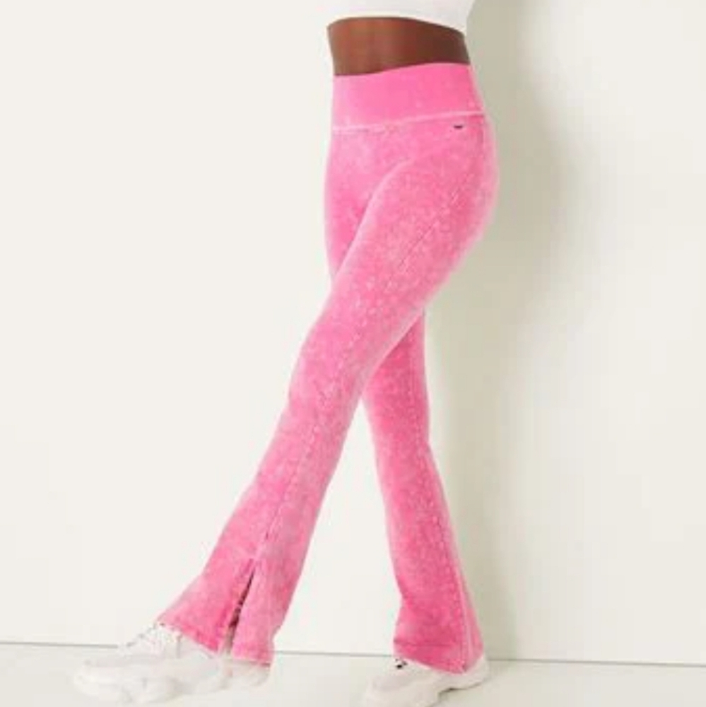 PINK Victoria's Secret cotton foldover acid wash pink flare yoga pants